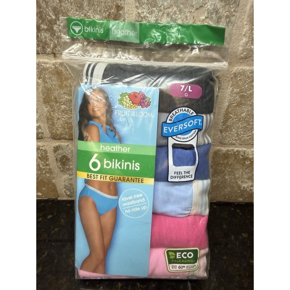 Fruit of the Loom Women's Heather Bikini Panties (×6) Size 7/L (Pant Size 12-14)